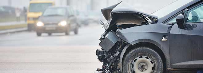 Front end damage on car after an accident